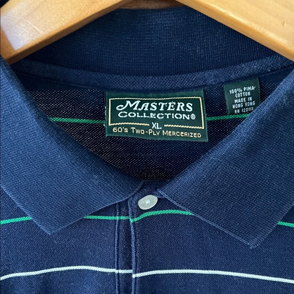 Masters Navy Polo with Green and White Stripes - Picture 2 of 5